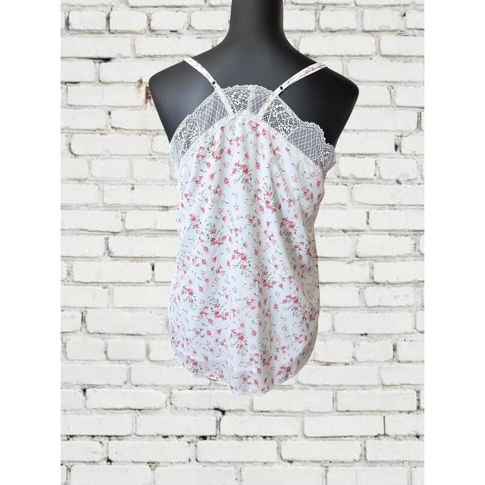 Heyson Cami Top Womens Small White Pink Floral Lace Trim V-Neck Adjustable Strap - Picture 4 of 5